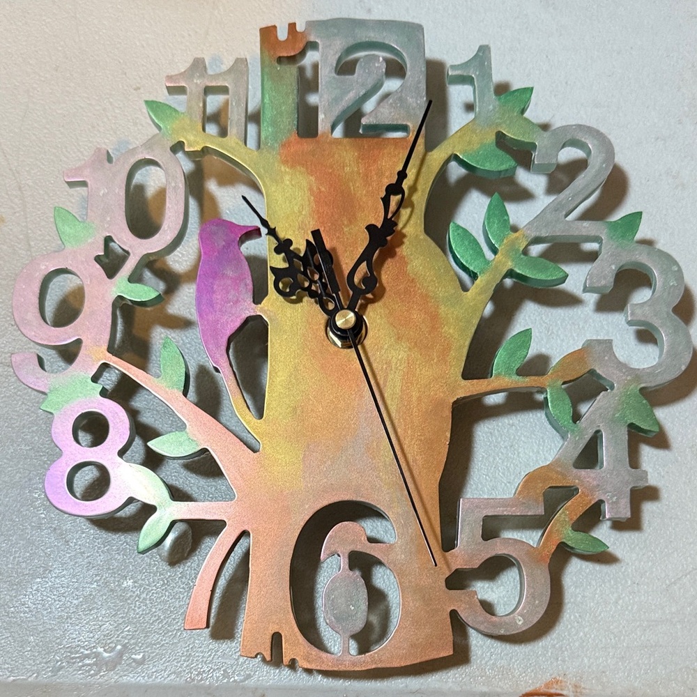 A Unique Resin Multicolor Tree Wall Clock with Bird Design